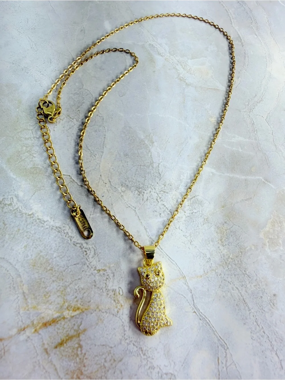 Gold Cat Pendant Necklace - Sparkling Cat Charm for Cats Lovers #stainless steel